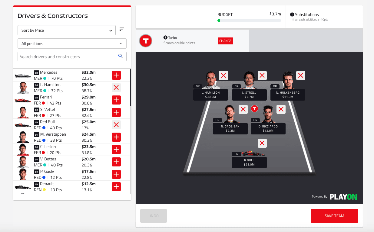 Formula 1 Fantasy - Picking your team