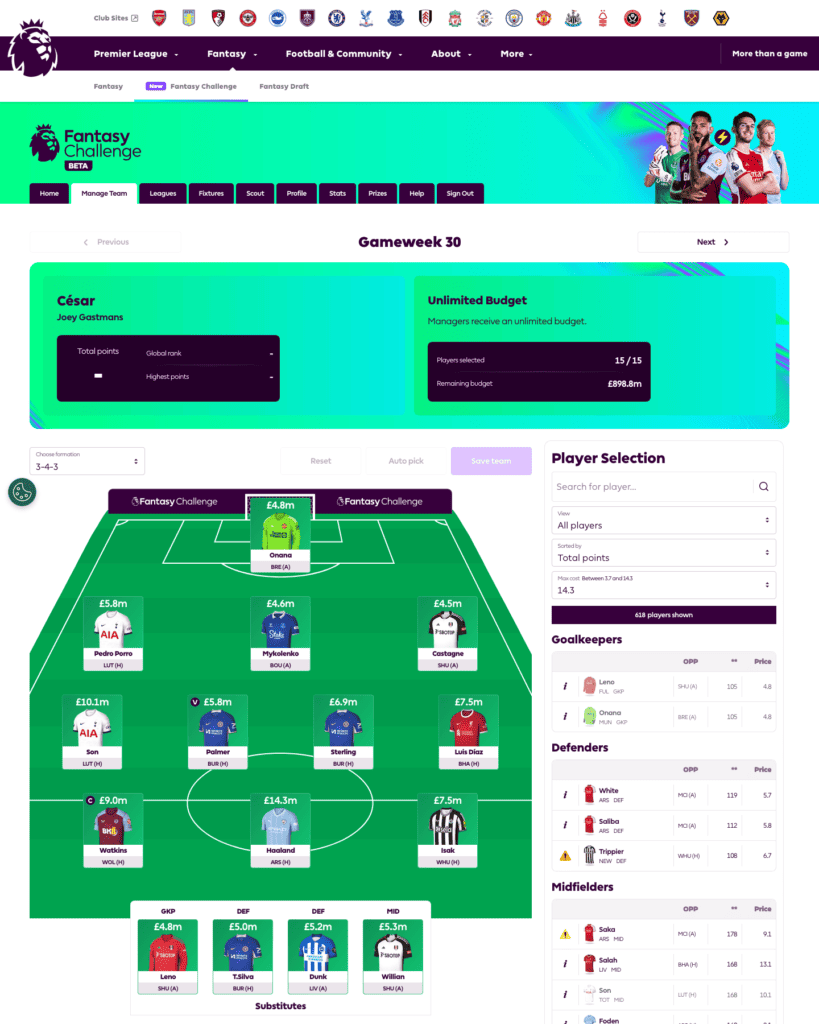 FPL Challenge Screenshot